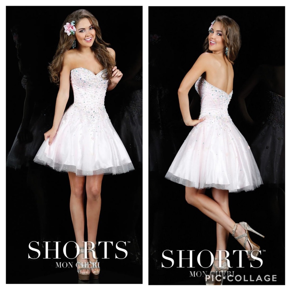 Mon Cheri tulle and lace fit and flare dress
